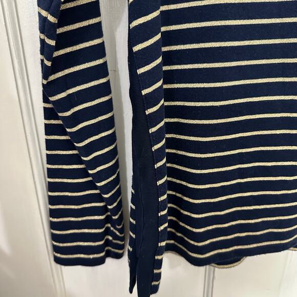 Lauren Ralph Lauren Knit Top Women's XL Navy Blue Striped Gold Boatneck Pullover - Picture 4 of 5